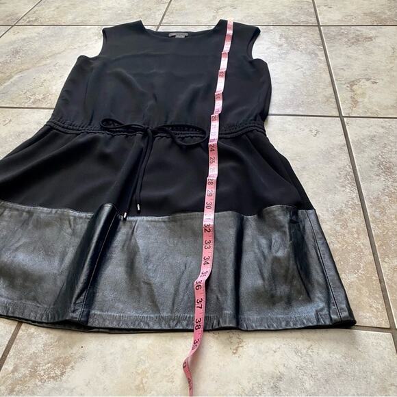 VINCE LEATHER CONTRAST BAND DRAWSTRING with Pockets WOMEN Black Dress Medium - Picture 7 of 13
